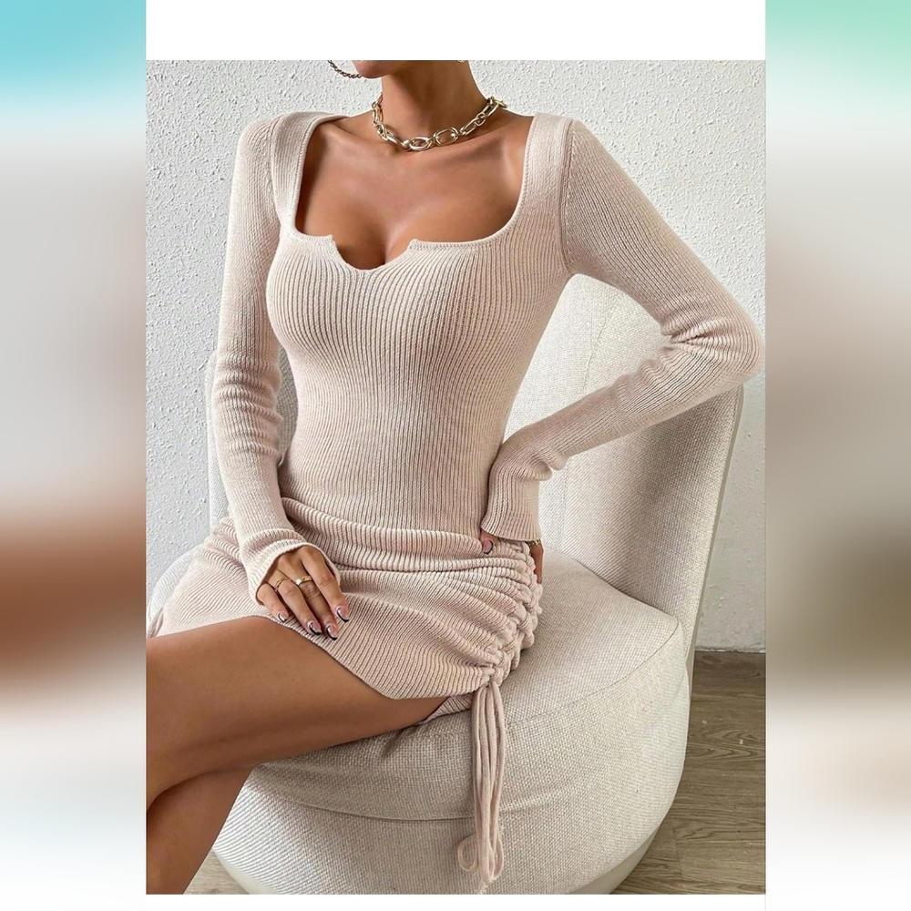 *Milumia Women's Knitted Drawstring Bodycon Sweater Dress Long Sleeve - Picture 7 of 7
